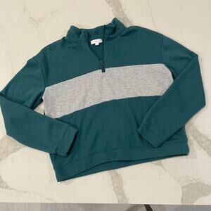 Colsie Fleece Quarter Zip Pullover Sweatshirt Two Tone Teal Gray Women’s Medium